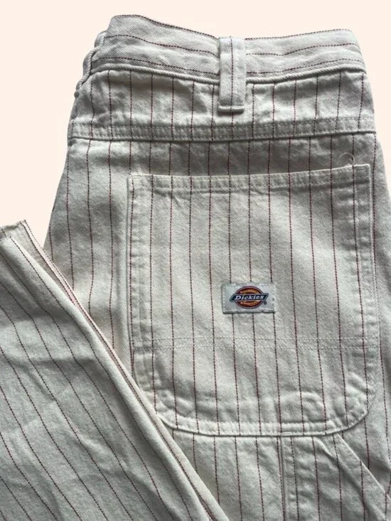 Dickies Pinstripe Carpenter Pants Beige Workwear Utility 34x29 Straight Leg - Picture 6 of 8